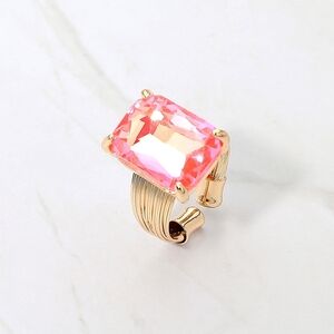 Fuchsia Neon Emerald Cut Crystal Adjustable Ring Fashion Statement Jewelry